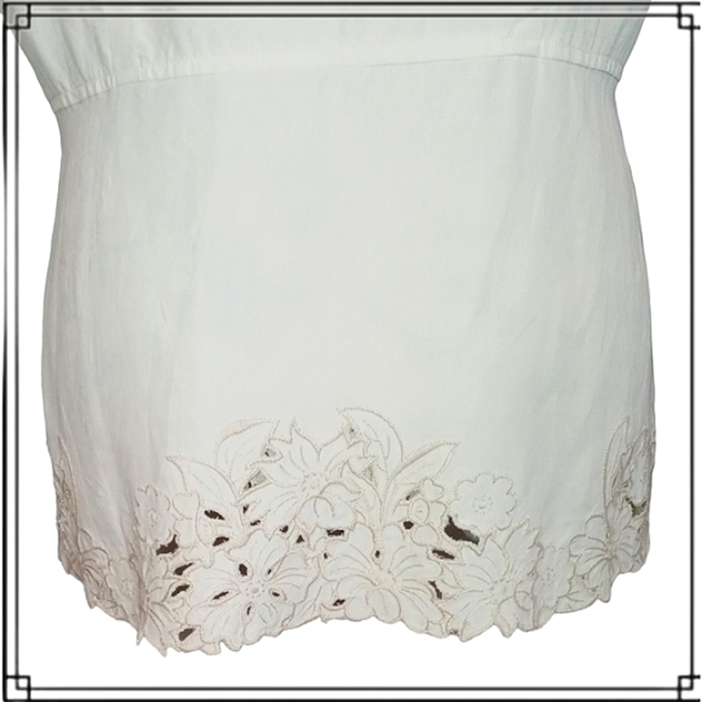 J. Jill Silk/Linen Cream Laser Cut Embroidered Floral Blouse Size Sm - Picture 9 of 10